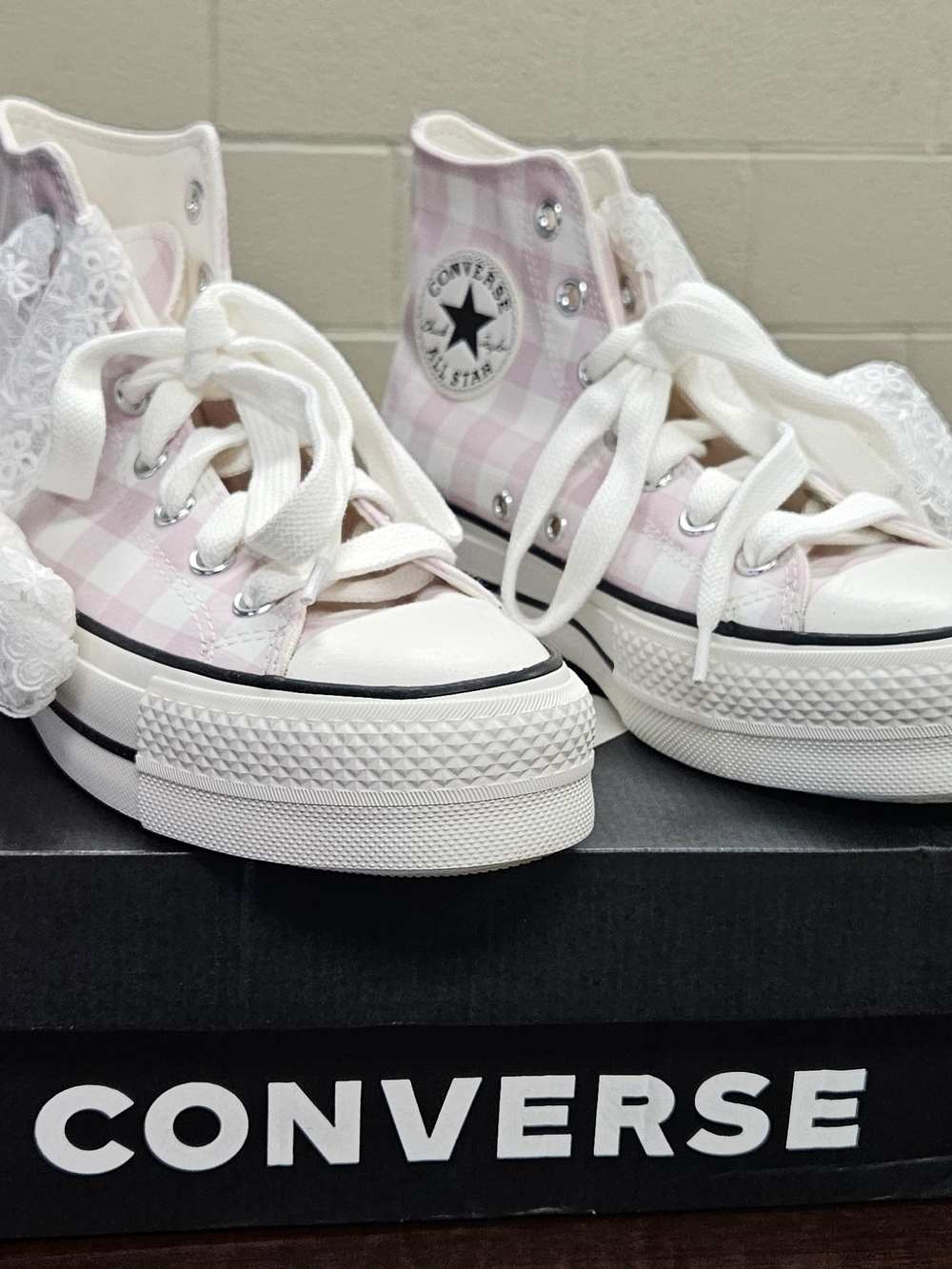 Converse Pink Gingham High-Top Platform Sneakers